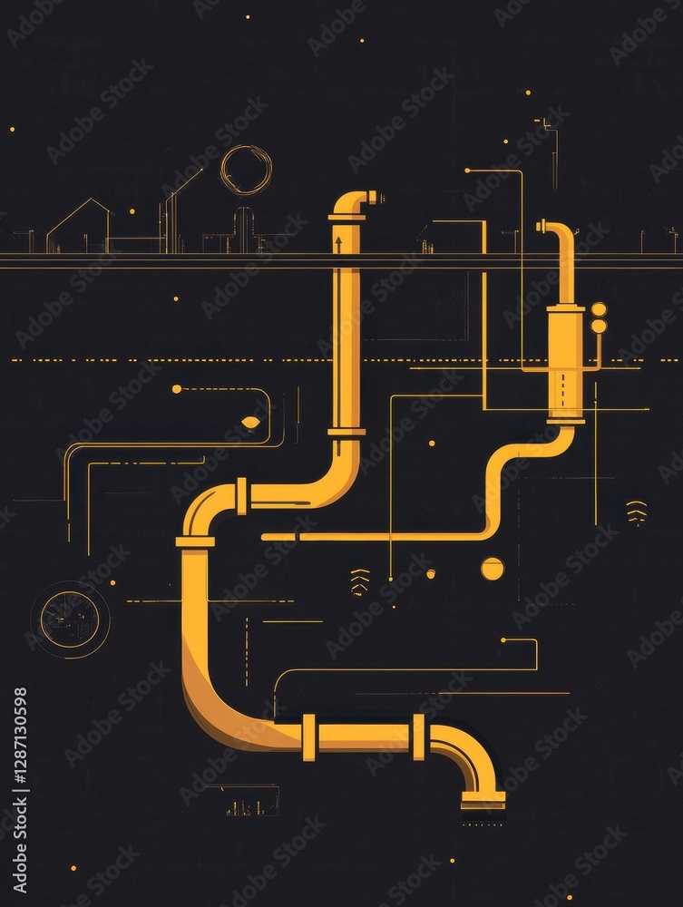 Poster gas pipeline flow infographic highlighting minimalist design and modern infrastructure details. gene