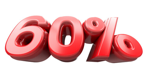 60% Off Sale Red 3D Percentage Sign for Discount Promotions