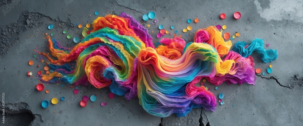 Fototapete Vibrant Colorful Textures and Patterns on Gray Cement Surface with Colorful Droplets Artistic Conceptual Background