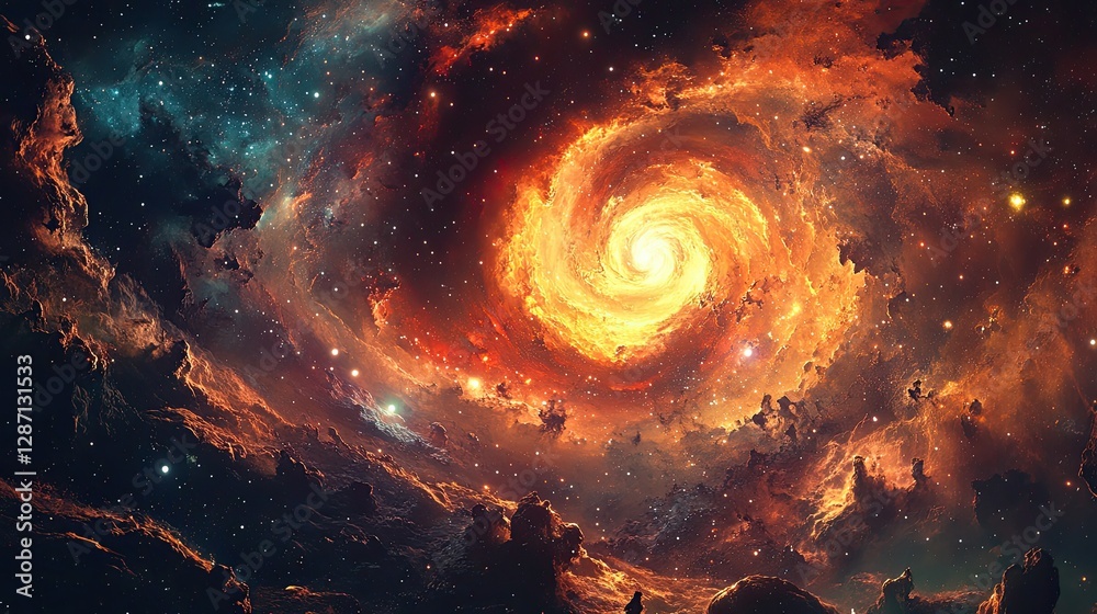Wall mural swirling celestial nebula displaying vivid colors in the vast universe