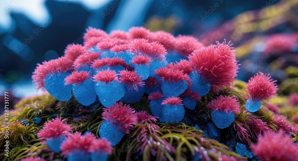 Poster vibrant macro shot of colorful iceland moss showcasing intricate details and textures in a natural s
