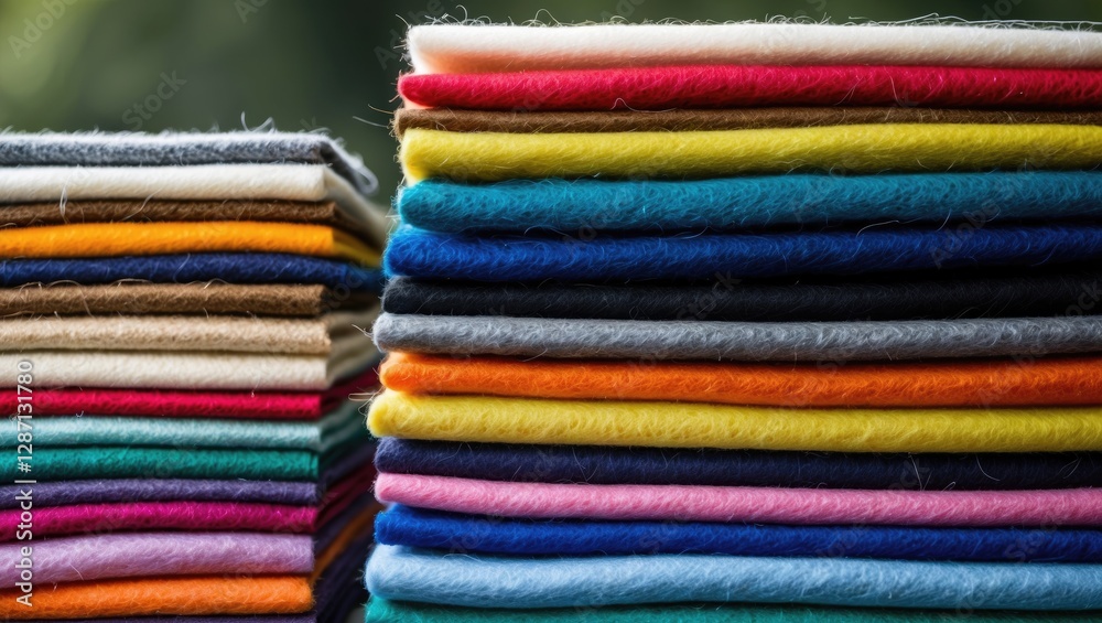 Leinwandbilder Vibrant multicolored felt fabric stacks creating a textured background ideal for crafting and design projects showcasing color diversity.