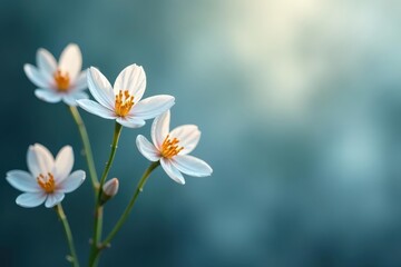 Obraz premium delicate silver flowers blooming on a misty background, floral arrangement, bloom