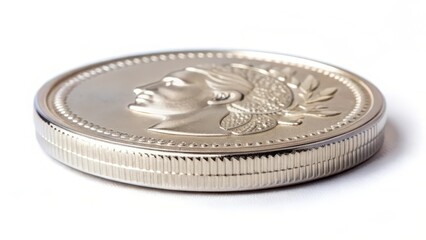Silver Coin Profile on White Background