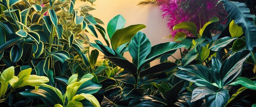 Lush homalomena plants showcasing vibrant green leaves and striking black foliage amid a tropical garden setting.
