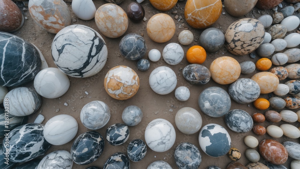 Poster variety of polished marble stones displayed in a collection showcasing natural colors and patterns o