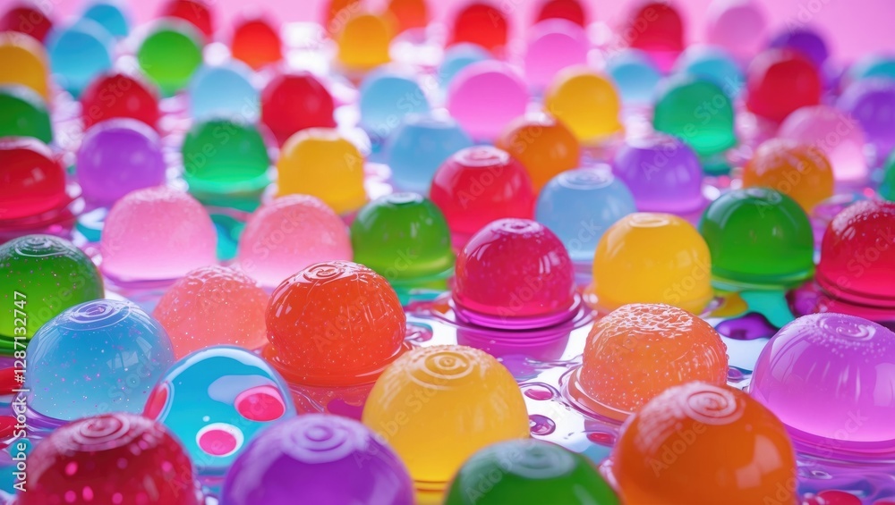 Poster colorful gelatin gumdrop texture with vibrant spheres creating a playful and appetizing food backgro