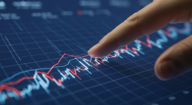 Analyzing financial data on a digital interface, carefully tracing market trends