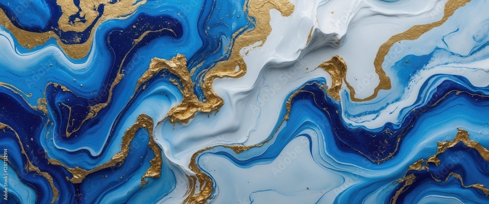 Poster abstract blue and white marbleized background with gold accents artistic design suitable for creativ