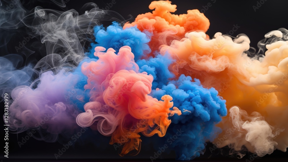 Fototapete Vibrant colorful smoke billowing against a dark background creating an artistic and dynamic abstract effect ideal for creative projects.