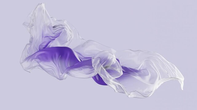 animated minimalist 3d background, violet translucent film flutters, isolated on neutral background, cosmetic peel-off mask. Fantastic substance. Elastic silicone layer or futuristic material