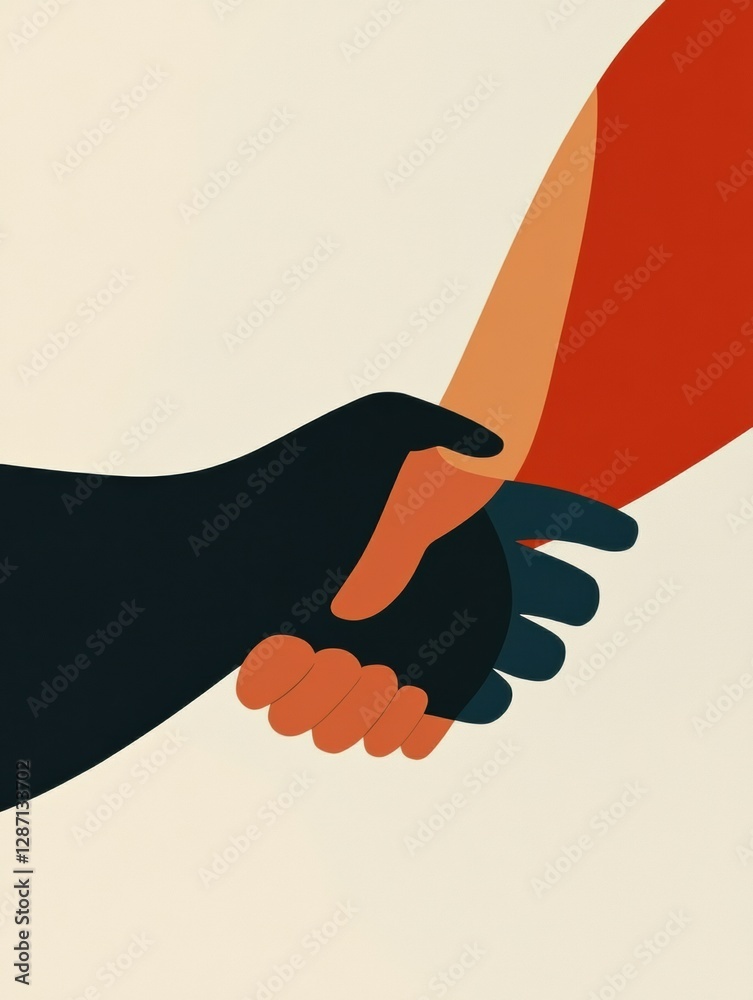 Aufkleber Hands of diverse individuals clasping each other to symbolize unity and support during a community event in an abstract style. Generative AI