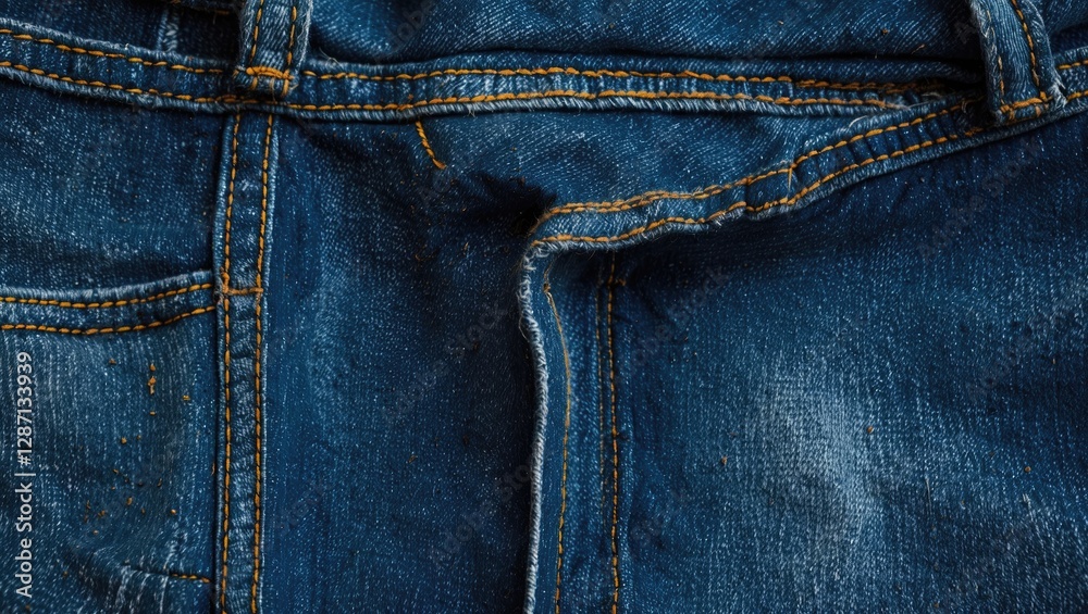 Poster denim fabric close-up showcasing unique textures and stitching details ideal for fashion and textile
