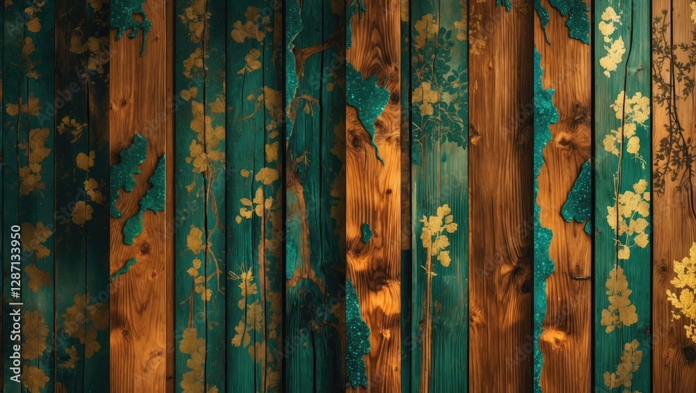 Aufkleber japanese pine wood wall texture with vibrant colors and intricate leaf patterns for decorative or ba