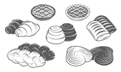 Bakery pastry set isolated on white background