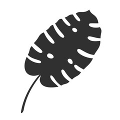 Monstera leaf isolated on white background. Black monstera leaf silhouette. Tropical tree. Vector illustration