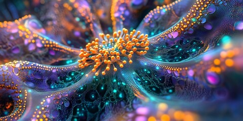 Close up of centrosome radiating microtubule dynamic light reflection intricate molecular detail cinematic depth of field accurate perspective natural glowing color seamless focus scientifically