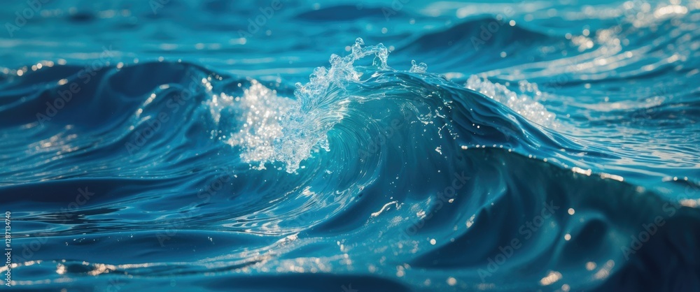 Poster abstract close-up of surface waves in crystal clear blue water showcasing dynamic movement and sunli