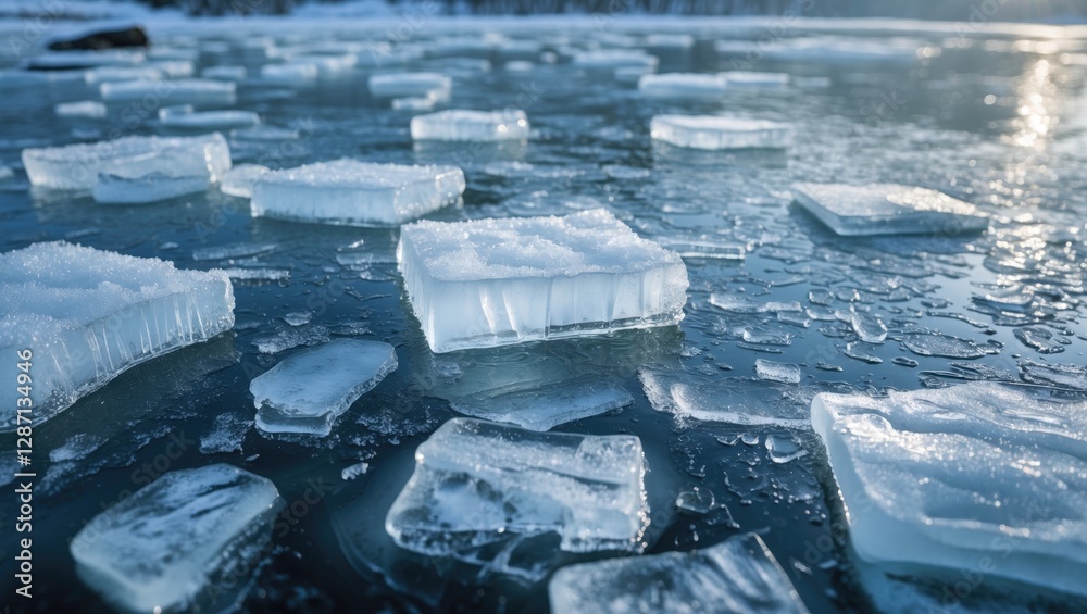 Aufkleber ice blocks floating on a natural water surface creating a serene winter landscape in a peaceful outd