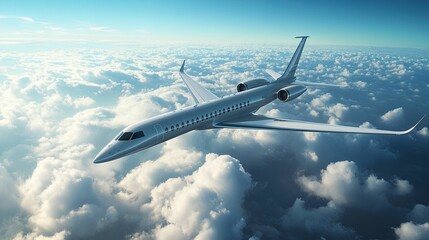 Obraz premium Sleek Private Jet Soaring Above Cloud Cover