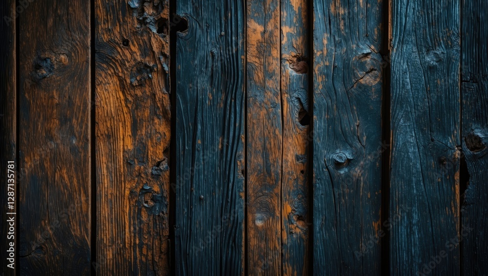 Aufkleber Natural dark wooden wall texture with rustic features and rich color variations for background or design use.