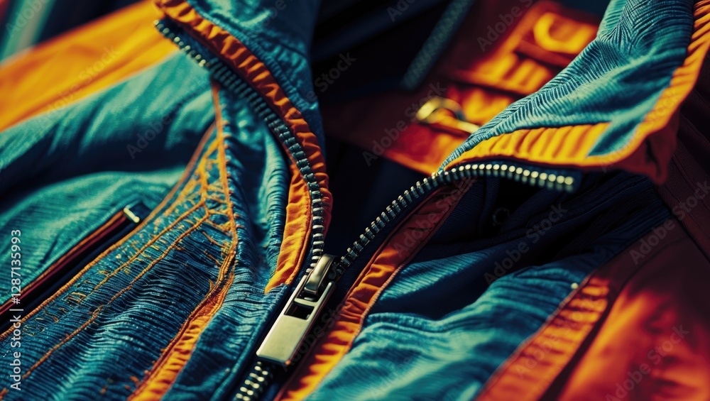 Aufkleber vibrant close-up of a textured jacket featuring a zipper showcasing intricate details and colorful f
