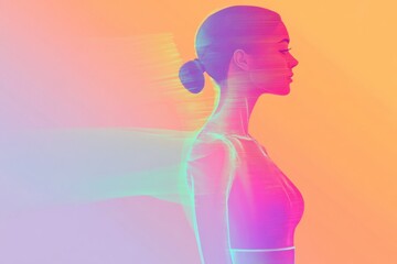 Minimalist illustration of a slim female silhouette with a focus on the highlighted waistline against a vibrant background. Generative AI