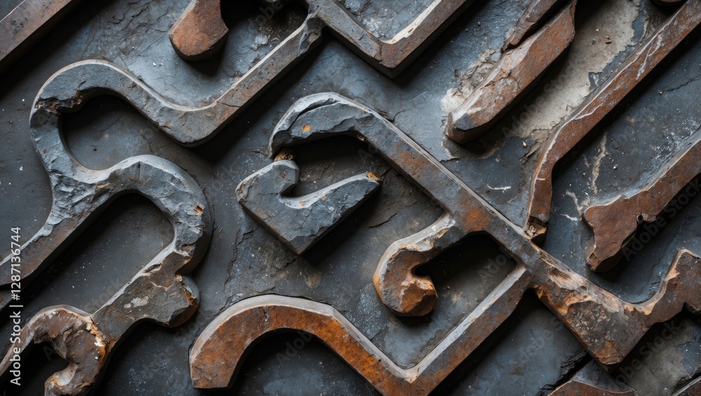 Aufkleber Intricate iron texture background with rustic patterns showcasing weathered metal details and artistic shapes for industrial design projects.
