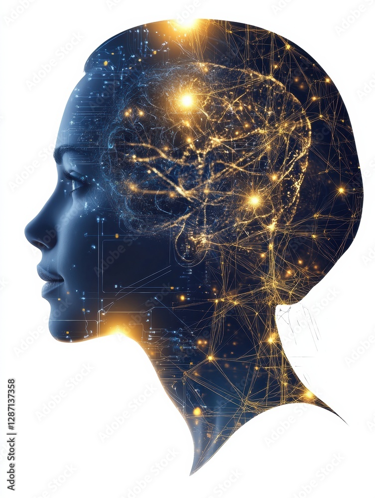 Fototapete profile view of a human head with glowing neural connections symbolizing the essence of artificial i