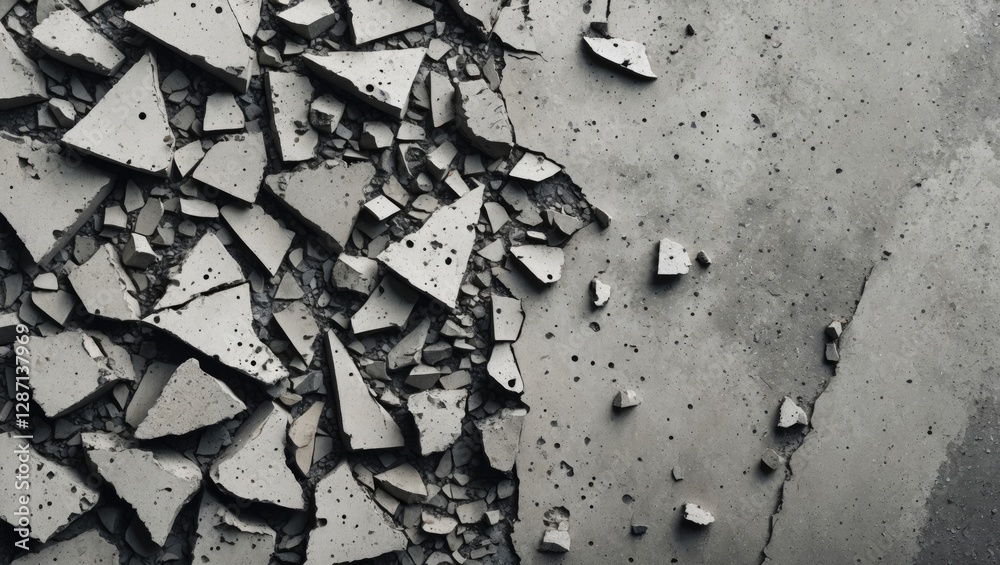 Leinwandbilder damaged concrete texture featuring irregular shards and fragments scattered on a flat surface creati