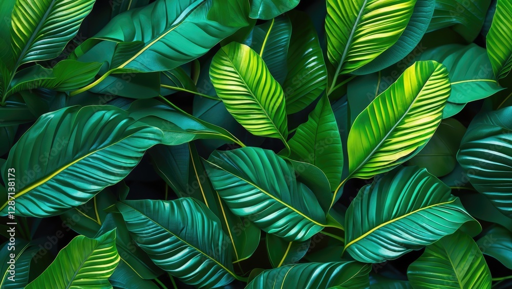 Poster vibrant green leaves pattern showcasing diverse textures and shades for natural backgrounds or desig