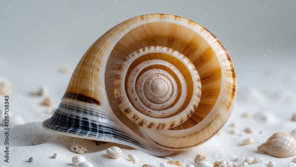 Aufkleber large empty ocean snail shell with intricate patterns on a clean white background, showcasing natura