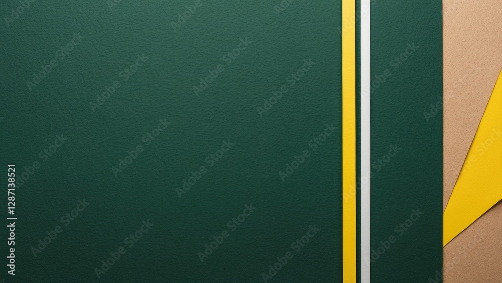 Poster craft dark green textured paper background with yellow and gray stripes for presentation mockup and 