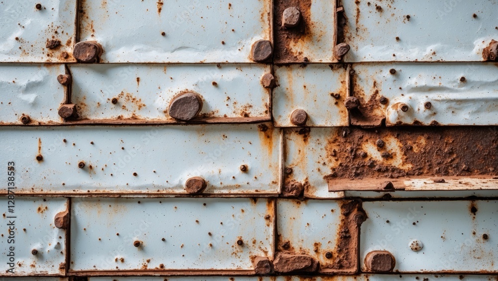 Poster rusted white metal sheet background with corrosion and texture for vintage industrial design in arch