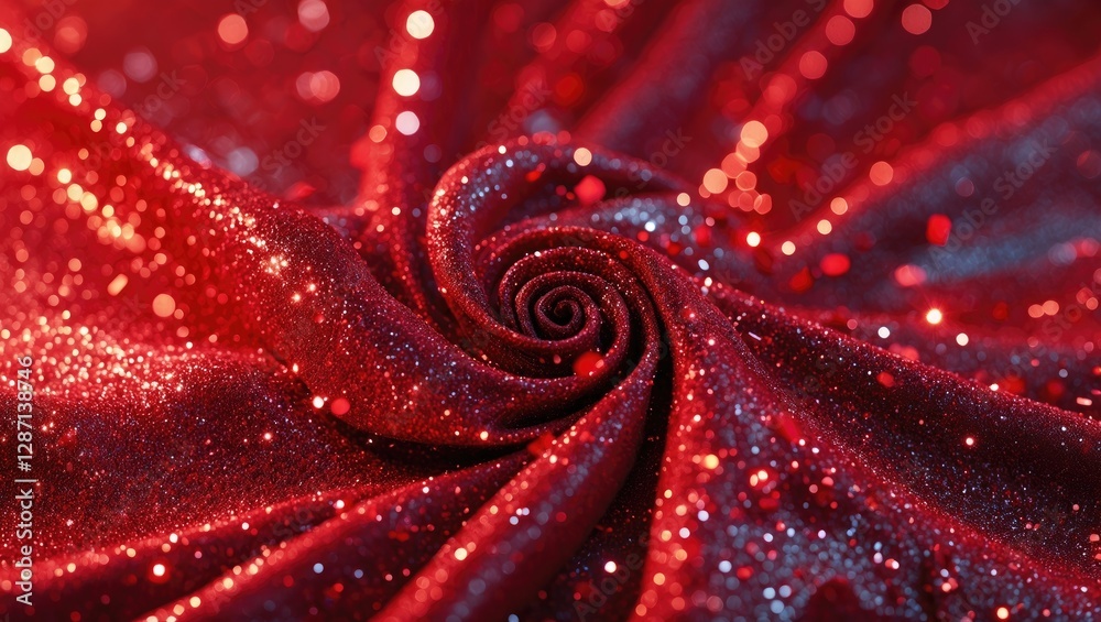 Leinwandbilder Sparkling red fabric with glittering texture creating a swirling pattern that captures light and adds vibrant elegance to designs.
