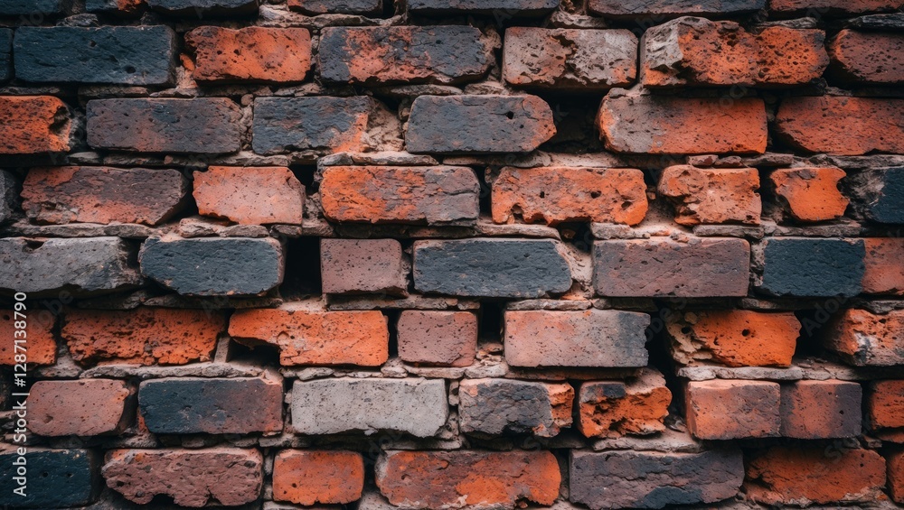 Fototapete Abstract texture of an ancient brick wall showing rustic color variations and weathered surfaces perfect for background or design elements.