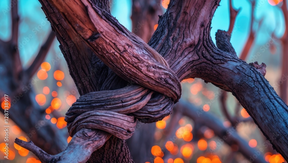 Leinwandbilder intricate knot of aged tree branches showcasing rustic wooden texture and warm bokeh background for 