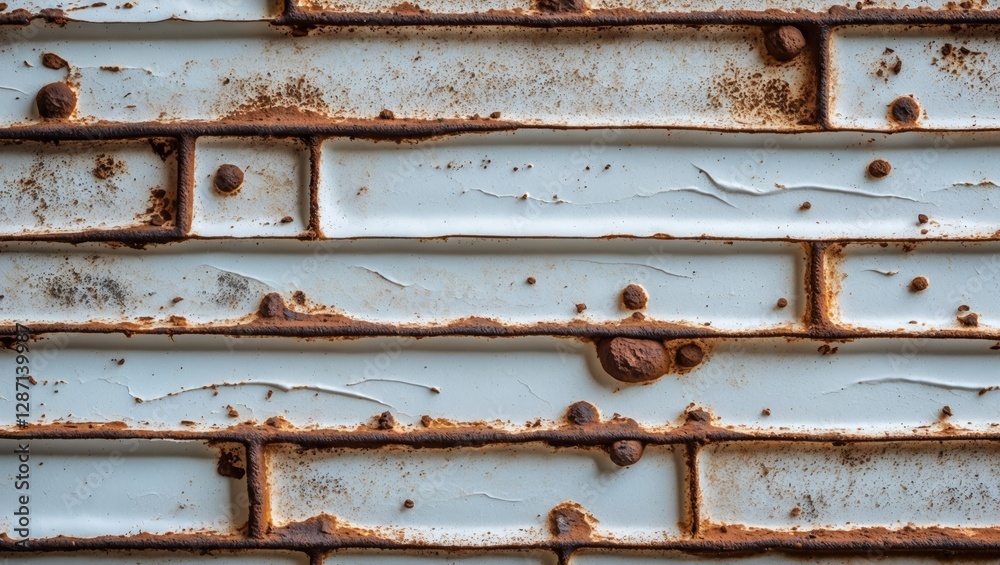 Poster rusted corroded white metal sheet wall with texture for vintage industrial design and architectural 