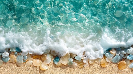 Naklejka premium Ocean Wave Crashing on Smooth Beach Stones