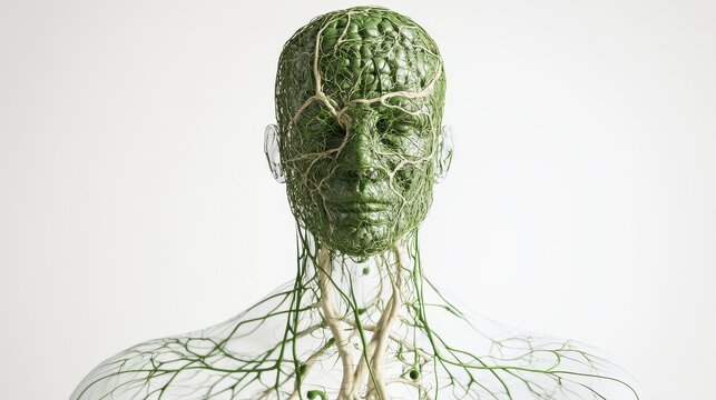 Comprehensive 3D illustration of human lymphatic system, isolated on white background. 