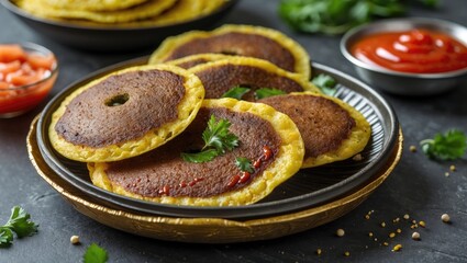 Masala Fried Idlies Traditional South Indian Snack Served with Tomato Ketchup Selective Focus on Plated Deliciousness