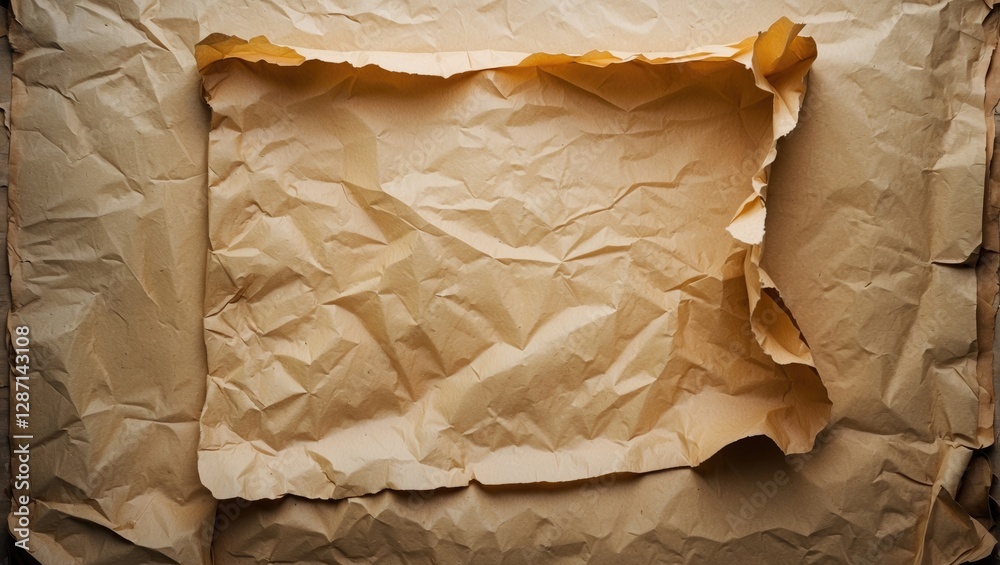 Poster crumpled old paper background with an empty rectangular space for text or design elements in a vinta