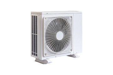 Fototapeta premium White outdoor air conditioning unit with large fan