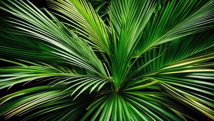 Vibrant Green Palm Leaves Showcasing Unique Lines and Textures in a Lush Tropical Setting