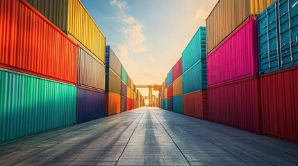 Fototapeta premium Containers in shipping yard, shipping port. 