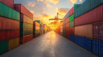 Fototapeta premium Containers in shipping yard, shipping port. 