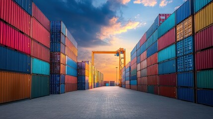 Fototapeta premium Containers in shipping yard, shipping port. 