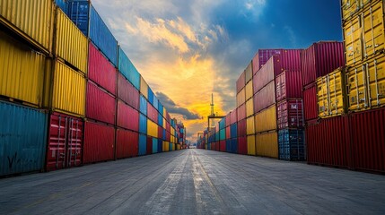 Fototapeta premium Containers in shipping yard, shipping port. 