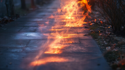 A burning hot sidewalk with visible air distortion