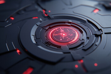 Futuristic technology circuit board with glowing red accents in a sleek design